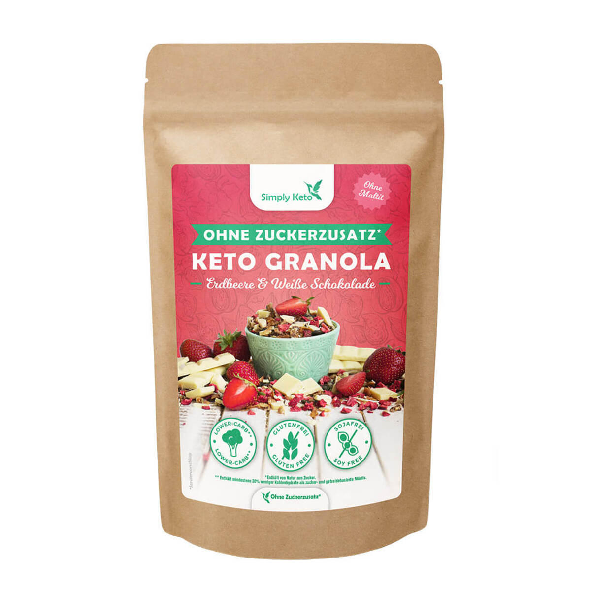 Simply Keto, Strawberry & White Chocolate Granola 500g